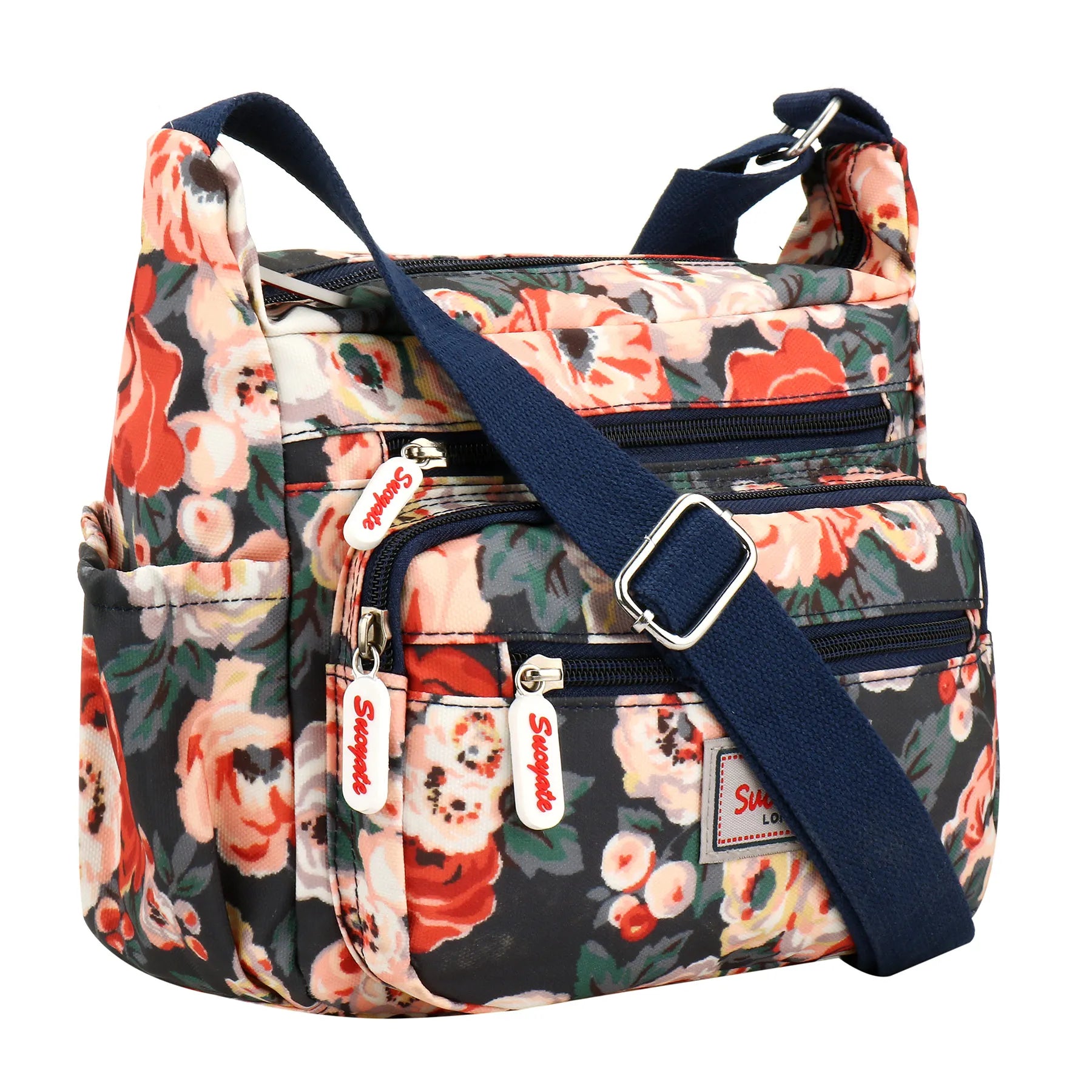 Women Crossbody Bags Casual Shoulder Backpack Multi Layered Floral Print Mother Handbag Canvas Cloth Bag Travel Messenger Purses
