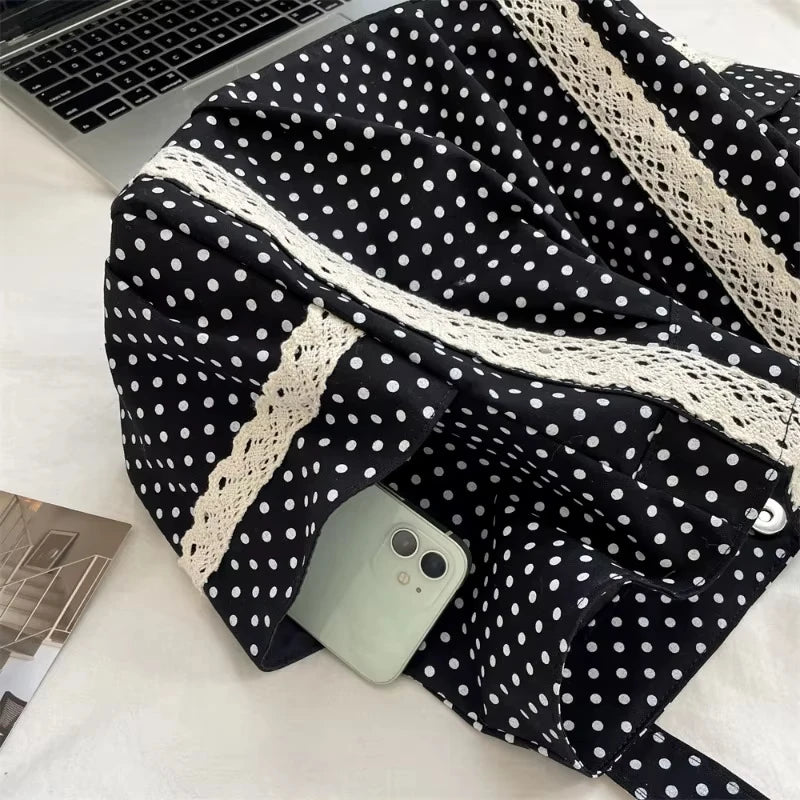 Korean Polka Dot Shoulder Bag For Women Retro Fashion Large Capacity Tote Bag Literary Work Commute Versatile Canvas Handbag
