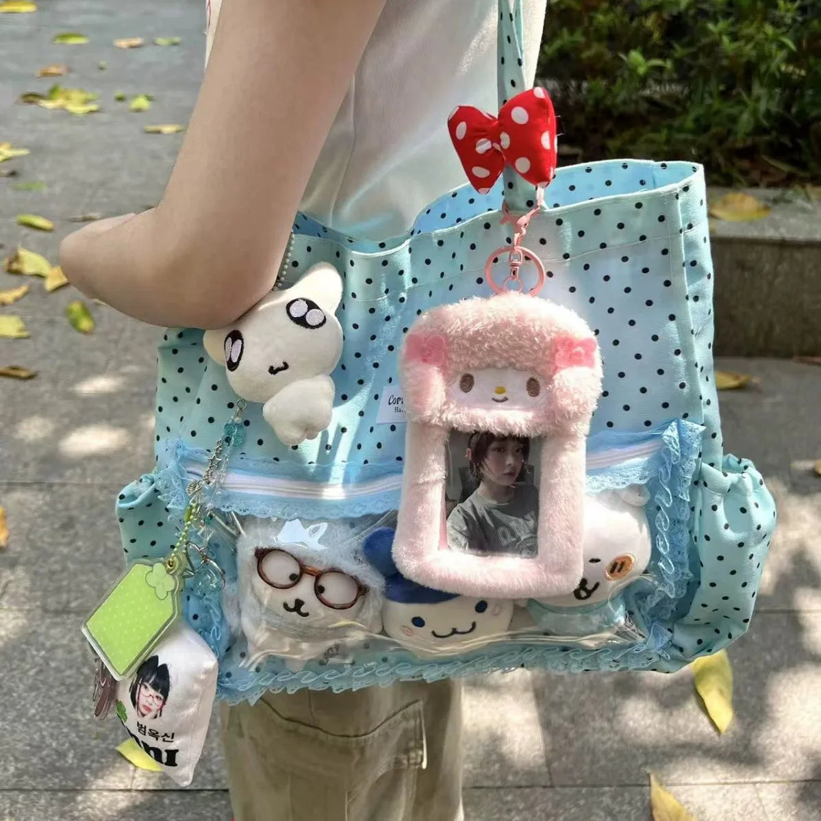 New Large Capacity Fashionable Polka Dot Canvas Shoulder Bag Casual Commuting Tote Bag Cute Hand Ulzzang Y2k Ita Bag for Girls