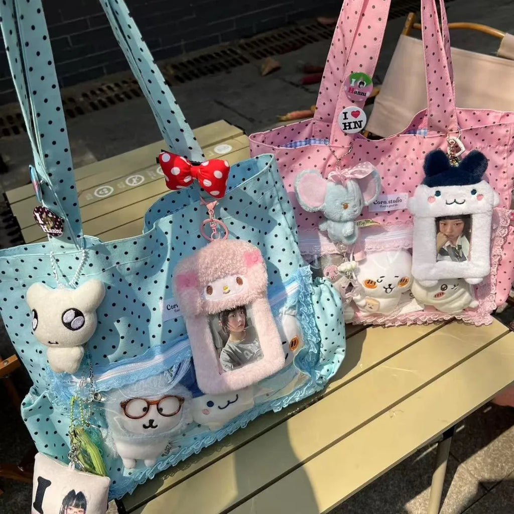 New Large Capacity Fashionable Polka Dot Canvas Shoulder Bag Casual Commuting Tote Bag Cute Hand Ulzzang Y2k Ita Bag for Girls